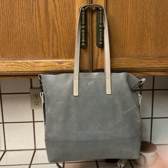 Women’s Able Gray/ Beige Straps Leather Handcrafted Tote/Crossbody/shoulder‎ Bag - Picture 3 of 13